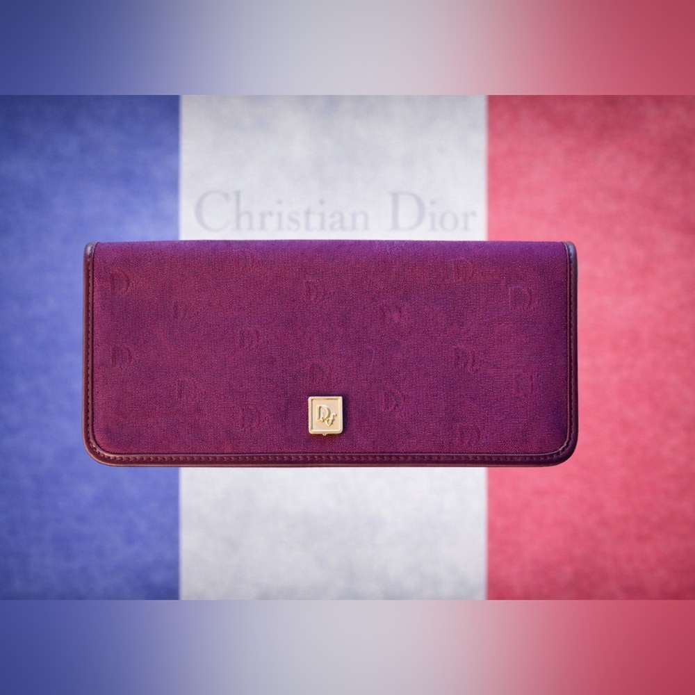 ✨ Christian Dior Burgundy Jacquard Wallet | France Made | Gold Logo–Authentic  ✨